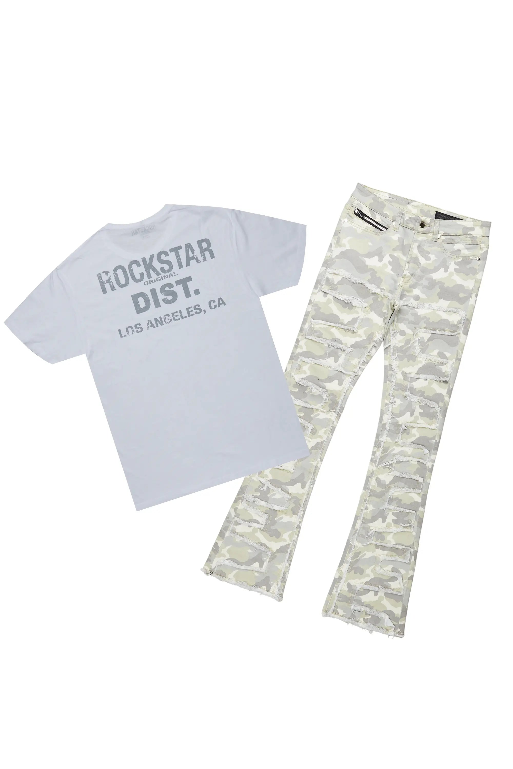 Lake White/Grey T-Shirt & Shake Stacked Flare Jean Bundle