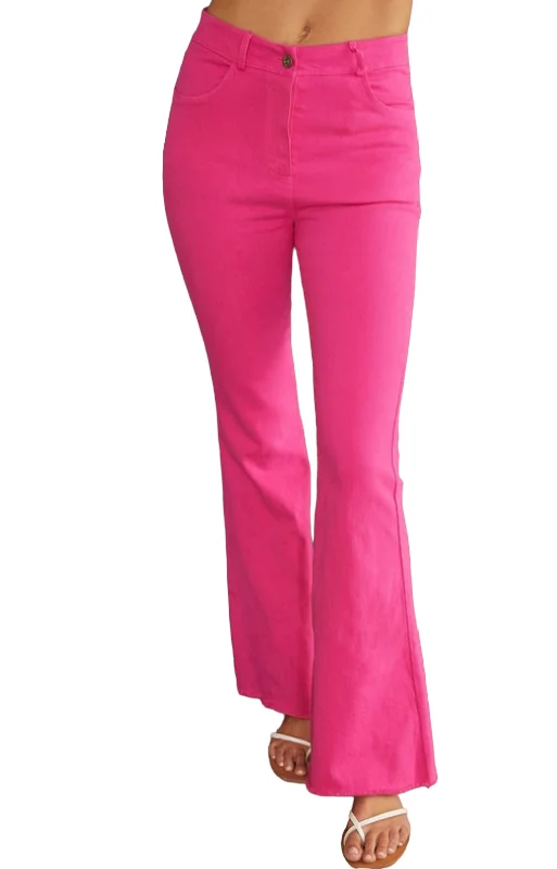 Hot Pink High-Waisted Flare Jeans