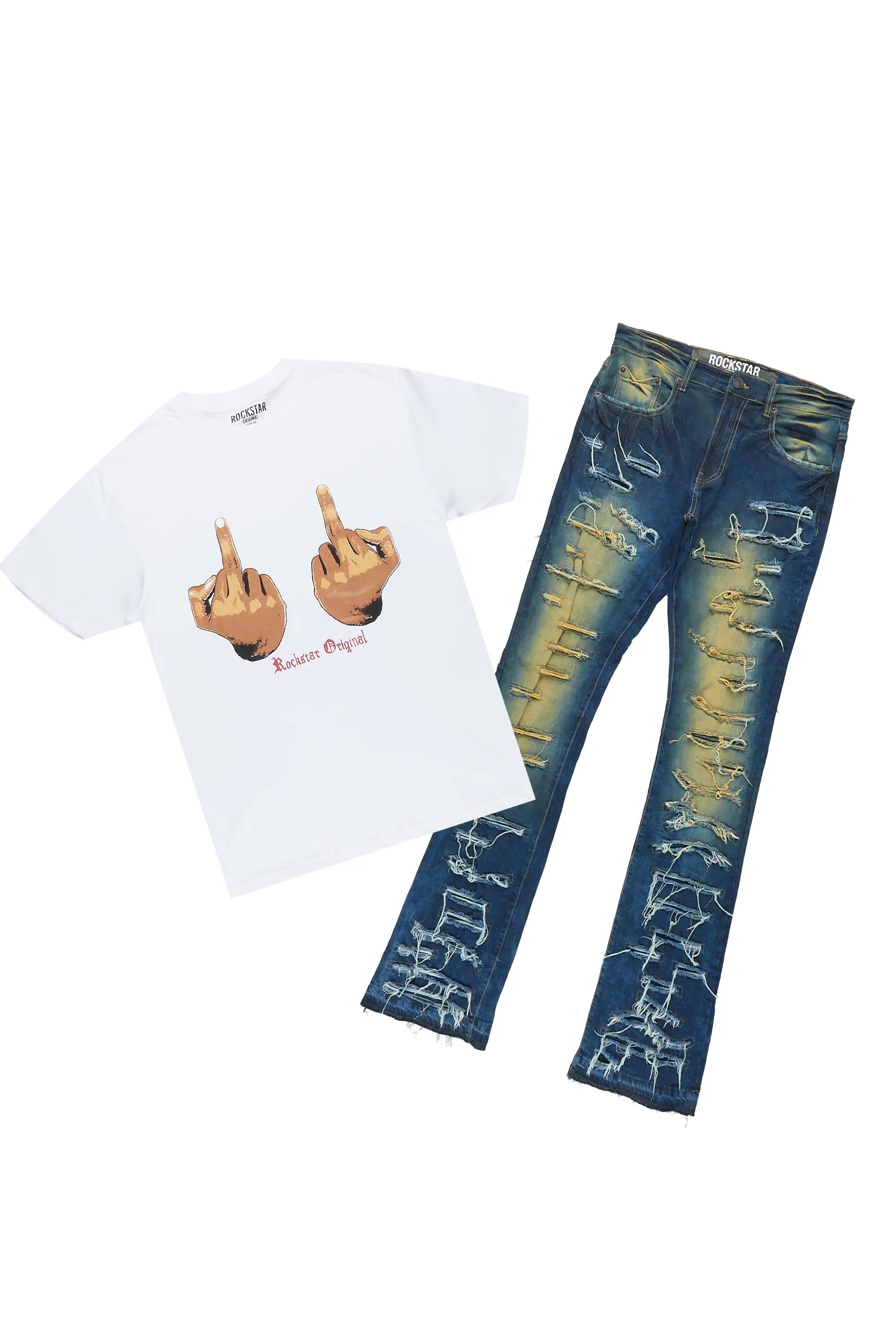 Walkon White T-Shirt & Malyk Stacked Jean Bundle