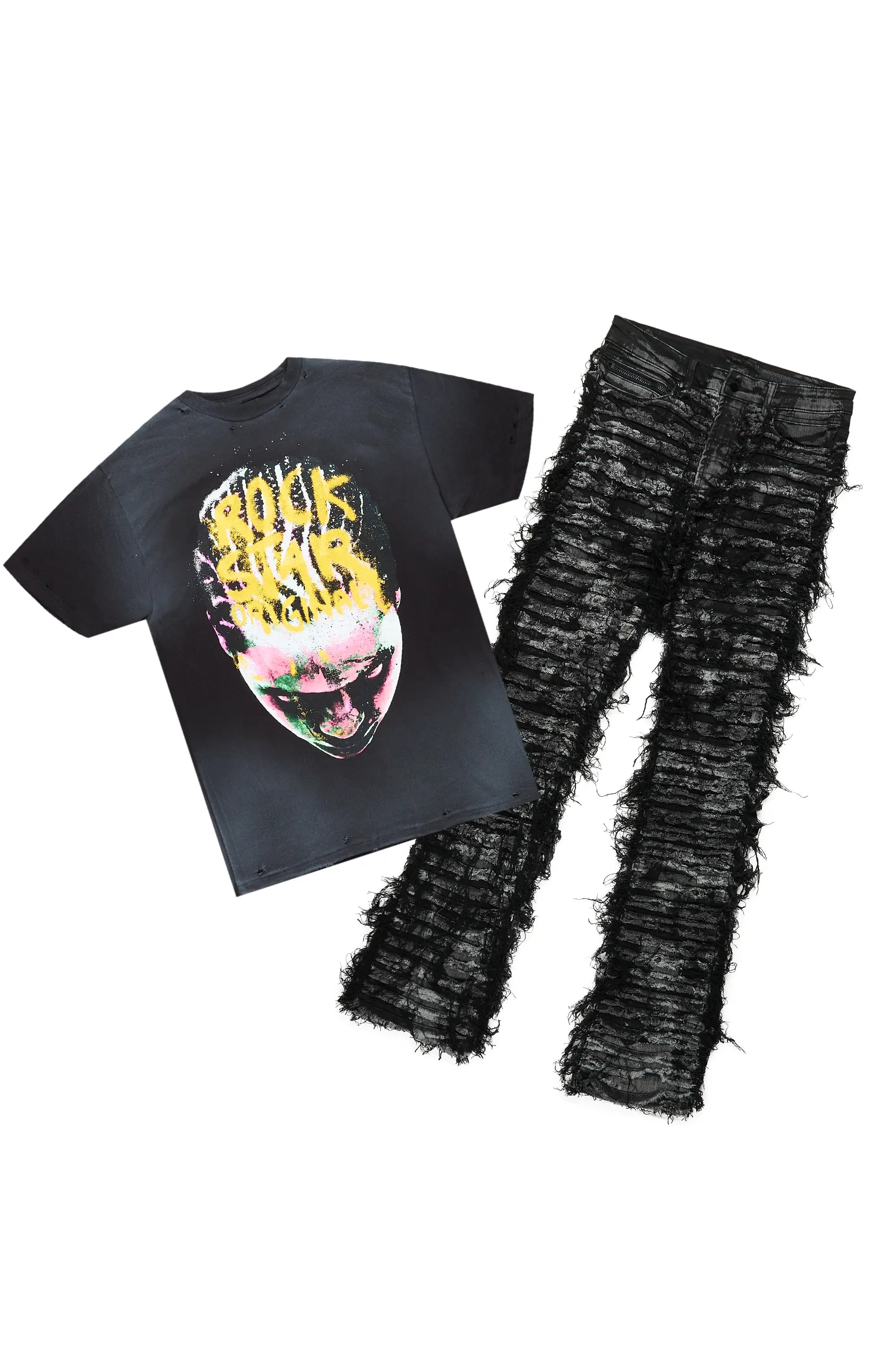 Rafe Black T-Shirt & Bossko Stacked Flare Jean Bundle