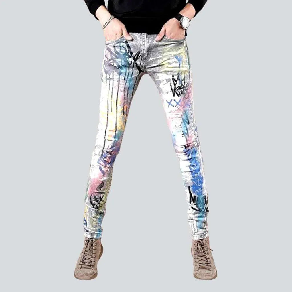 Bright color print men's jeans