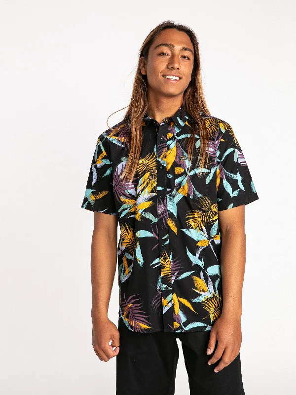 Leaf Spray Short Sleeve Shirt - Black