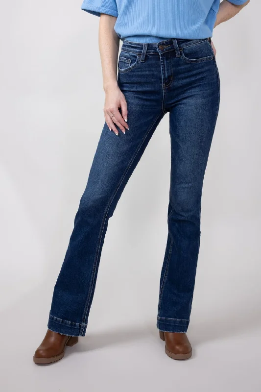 Vervet High Rise Dark Wash Trousers Hem Bootcut Jeans for Women | T6501