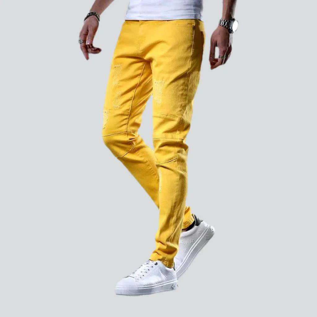 Torn-color jeans for men