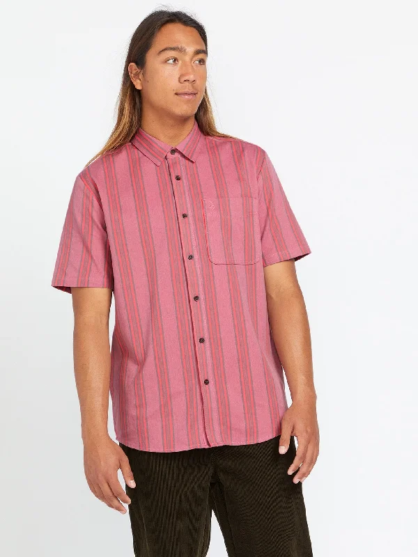 Newbar Stripe Short Sleeve Shirt - Washed Ruby