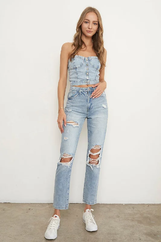 High Rise Ripped Girlfriend Jeans