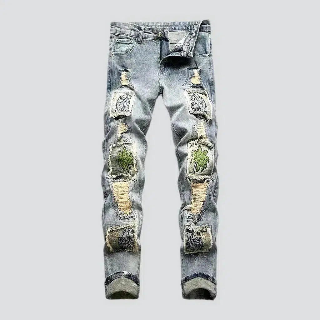 Embroidered vintage jeans
 for men