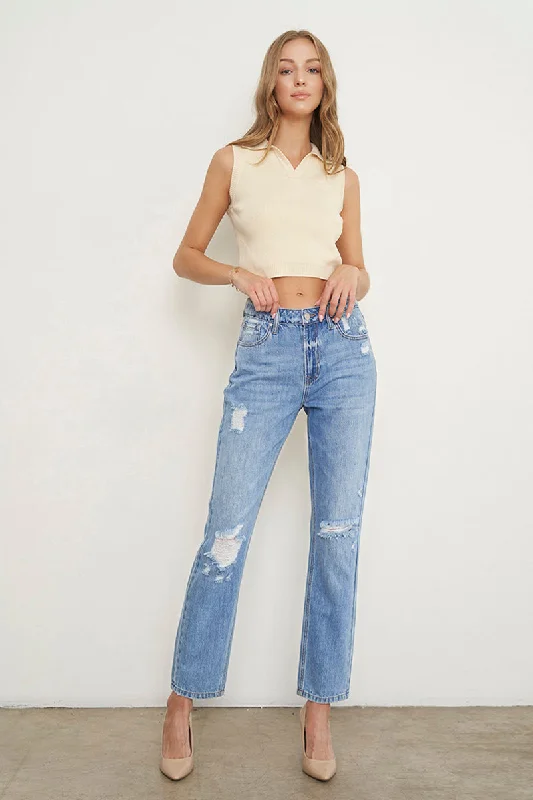 Moneymaker Light Blue High Rise Ankle Straight Jeans