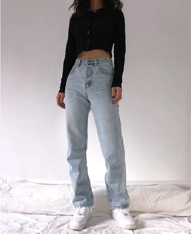 High Waist Washed Loose Mom Jeans