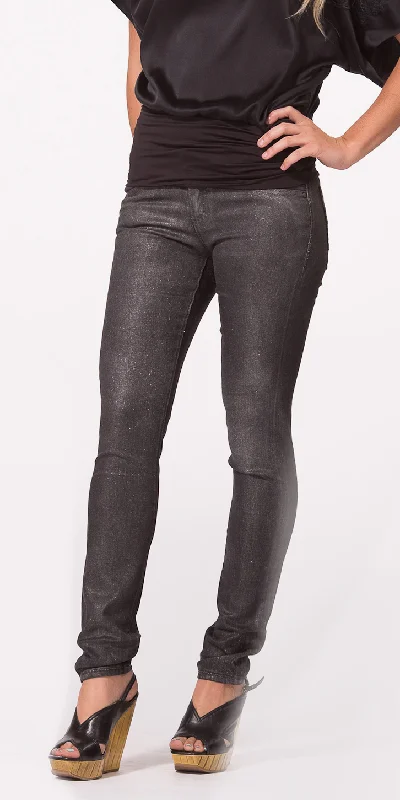 Metallic Coated Black Skinny Jeans