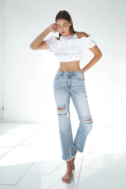 High Waist Crop Straight Jeans