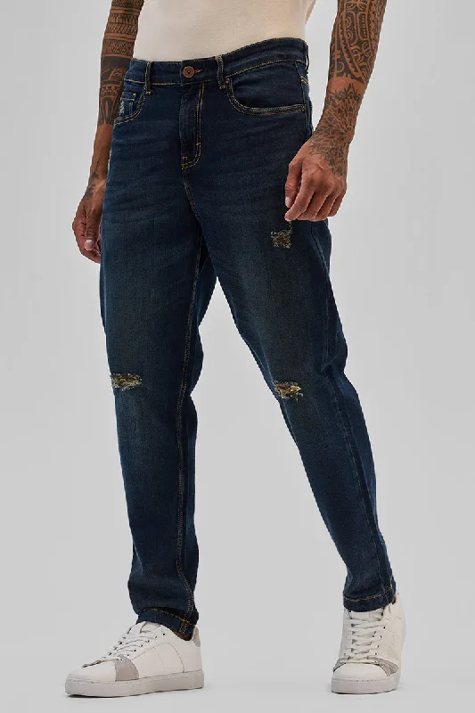 Navy Distressed Slim Fit Jeans