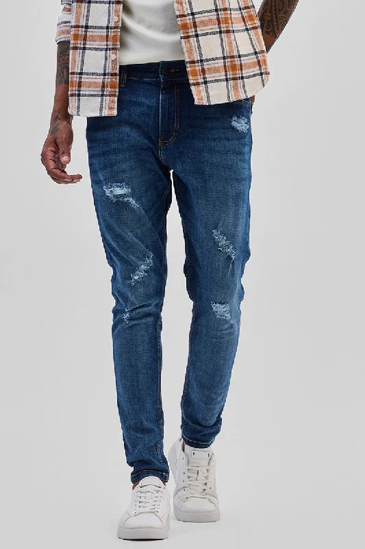 Dark Blue Distressed Skinny Fit Jeans