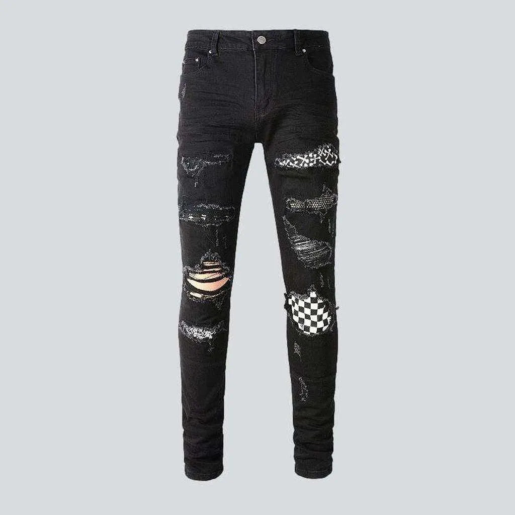 Crystal color patch men's jeans