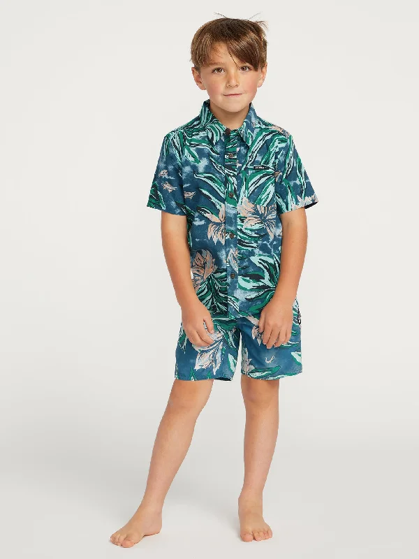 Little Boys Marble Floral Short Sleeve Shirt - Aged Indigo