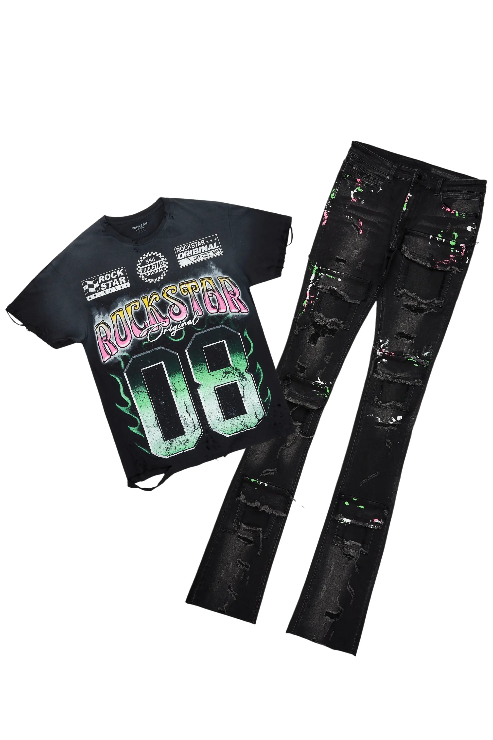 Quito Black T-Shirt/Super Stacked Flare Jean Bundle