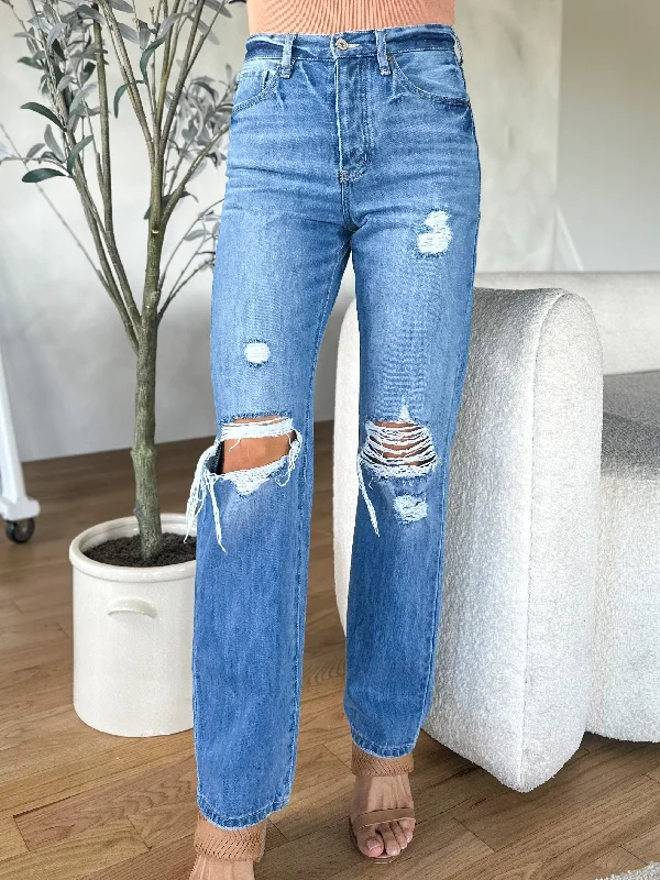 KanCan High Rise Distressed Straight Jeans