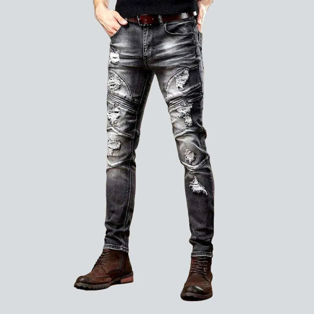 Grey-destroyed jeans for men