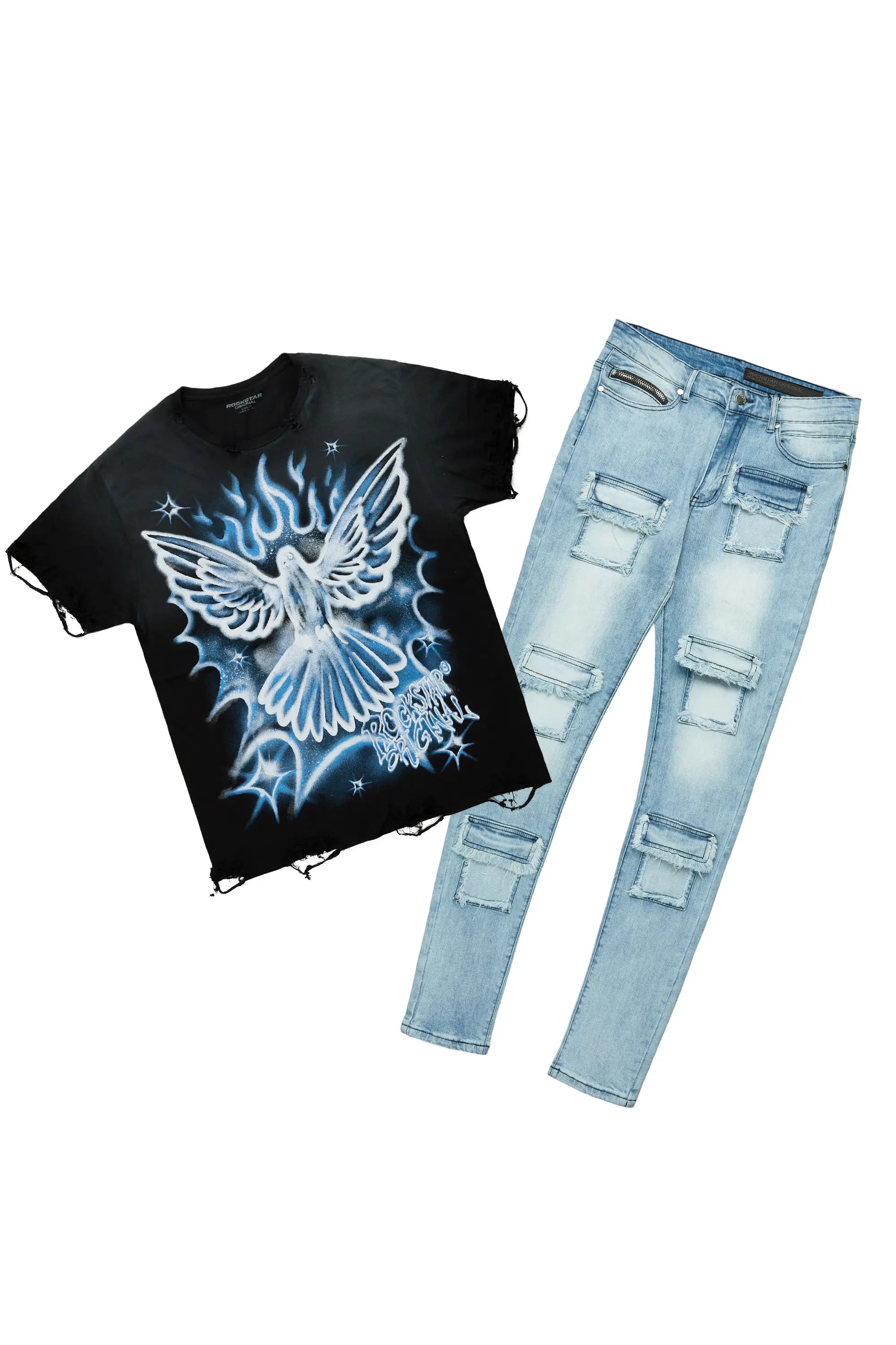 Zeen Black T-Shirt/Petrus Blue Slim Fit Jean Bundle