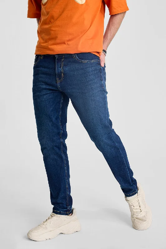 Dark Blue Tapered Fit Jeans