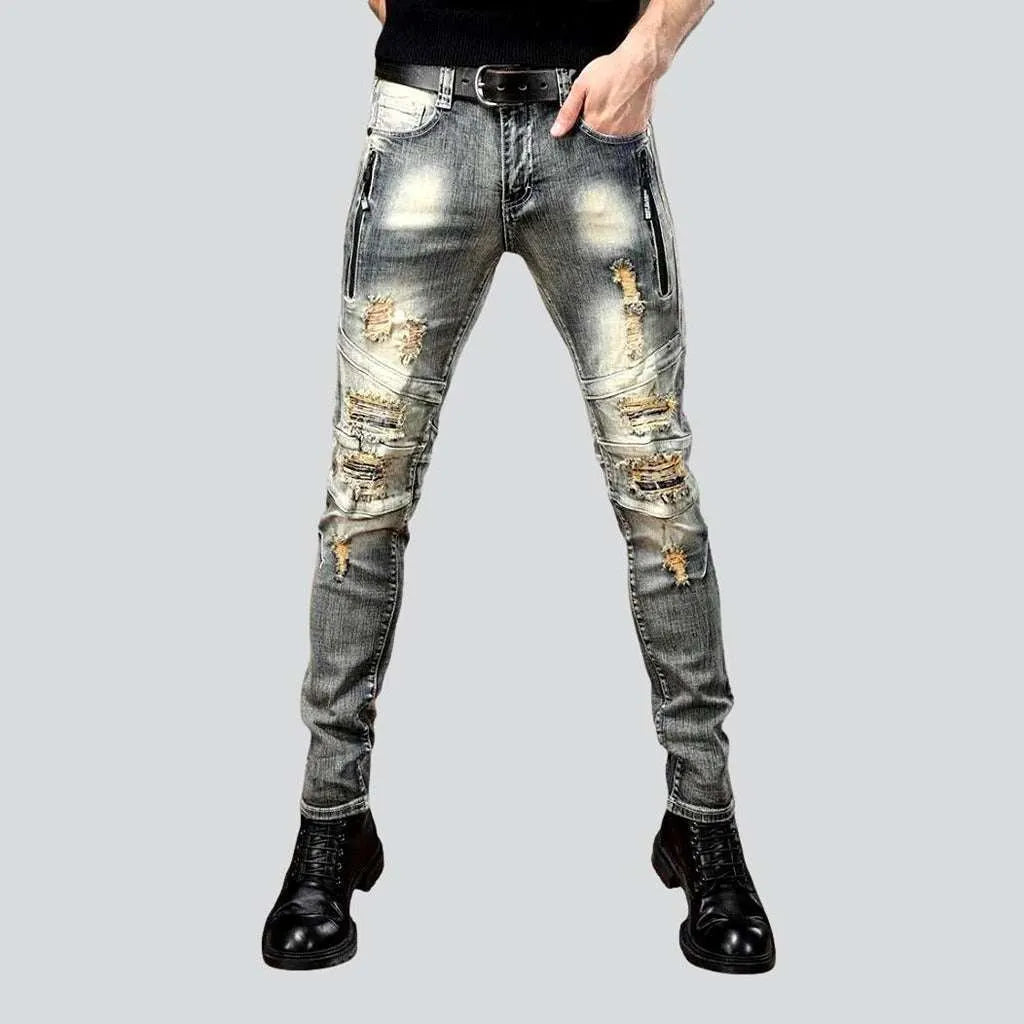 Distressed stylish men's biker jeans