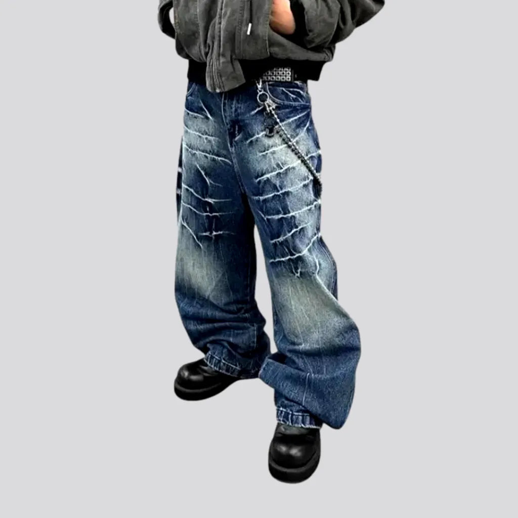 Boho style baggy-leg faded men's jeans