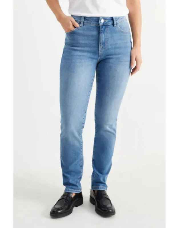 Mid Rise Slim Jeans Stretchable Mid Blue