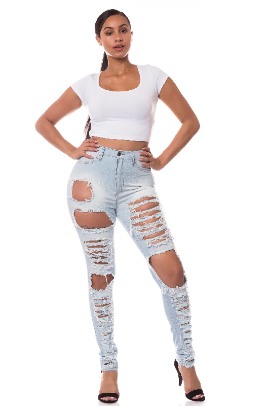 4350 Super High Waisted Distressed Skinny Jeans with Cut Outs