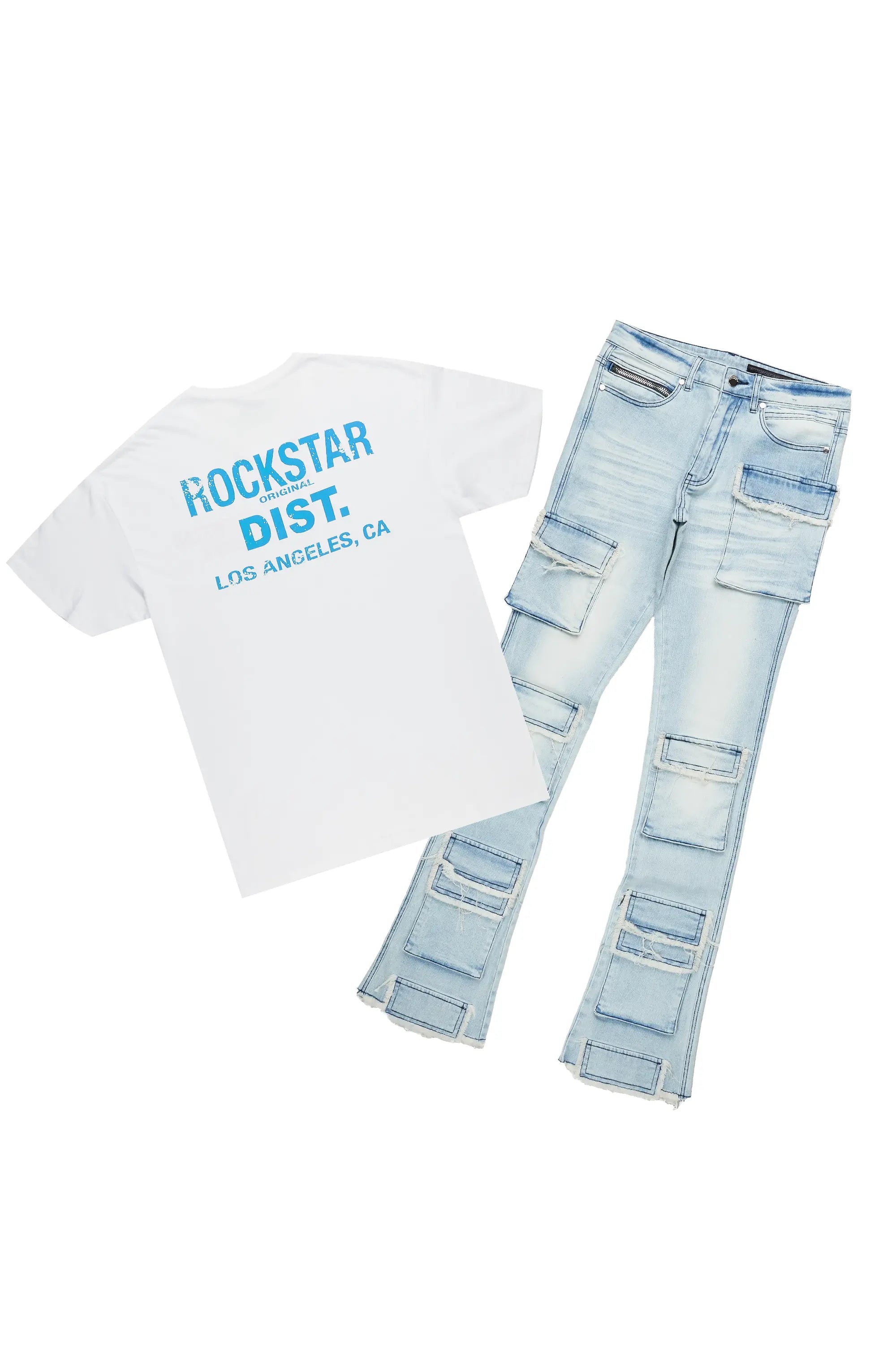 Lake White T-Shirt & Zander Blue Stacked Flare Jean