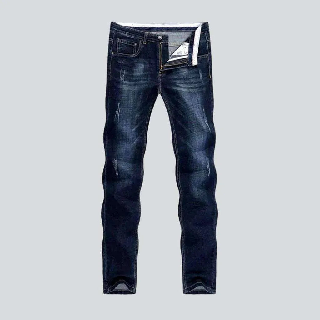 Dark wash sanded men's jeans