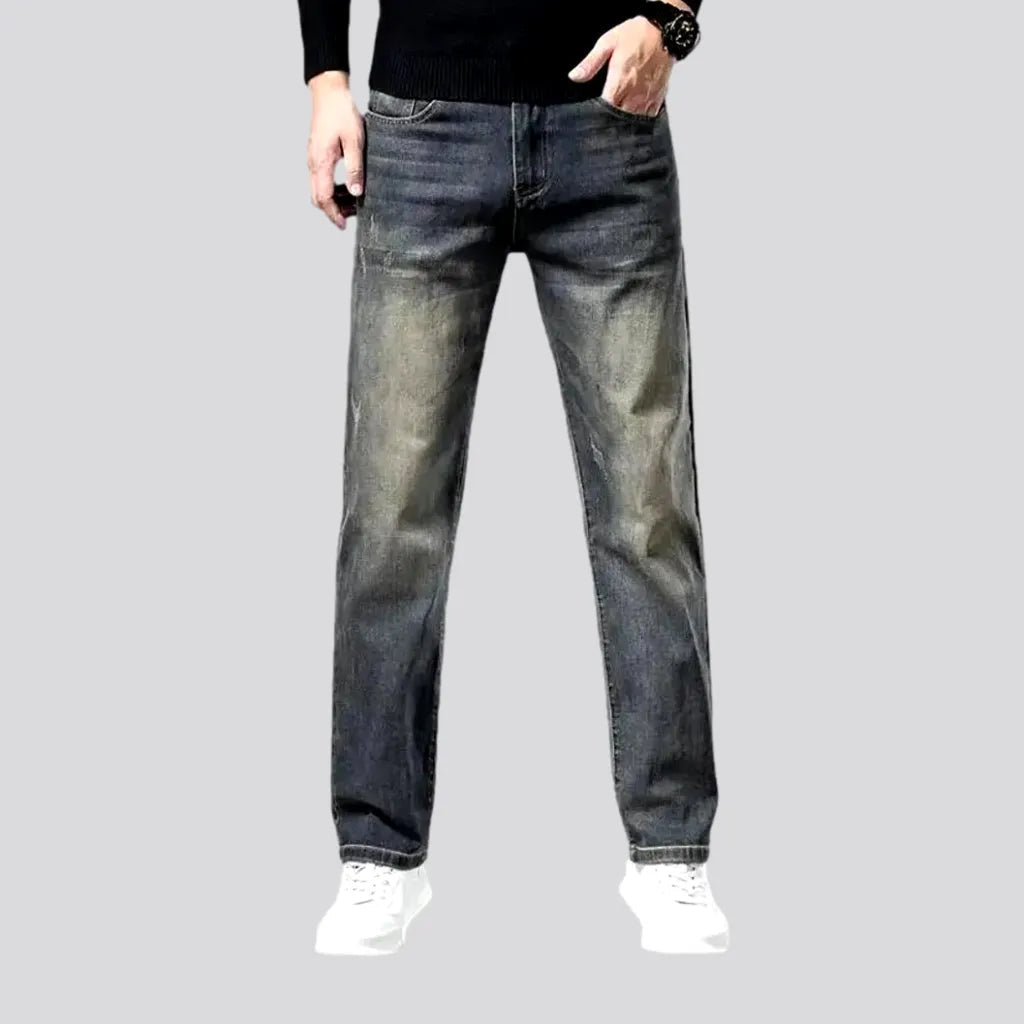 Abraded stretchable high waist men's jeans