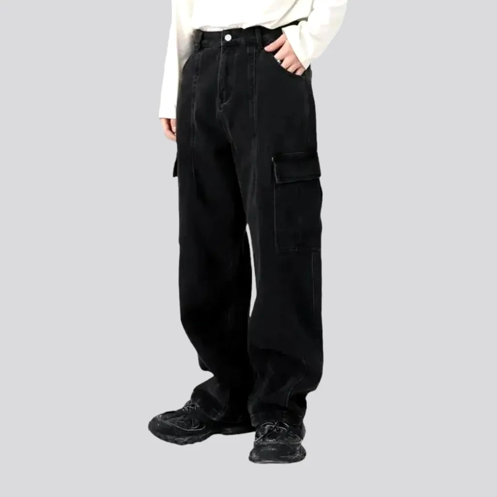 Washed out cargo pockets men's jeans