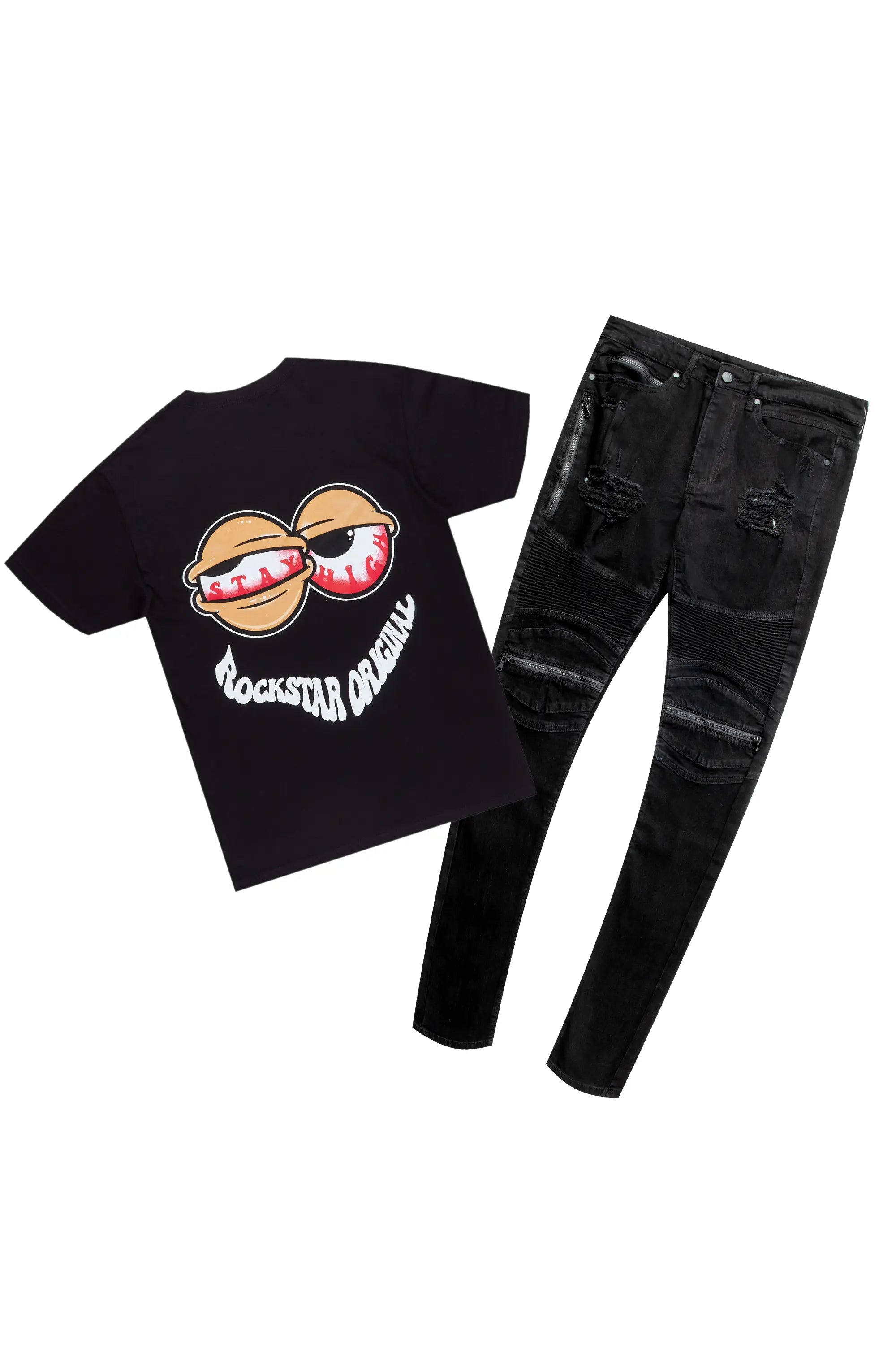 Highya Black T-Shirt & BK Biker Jean Bundle