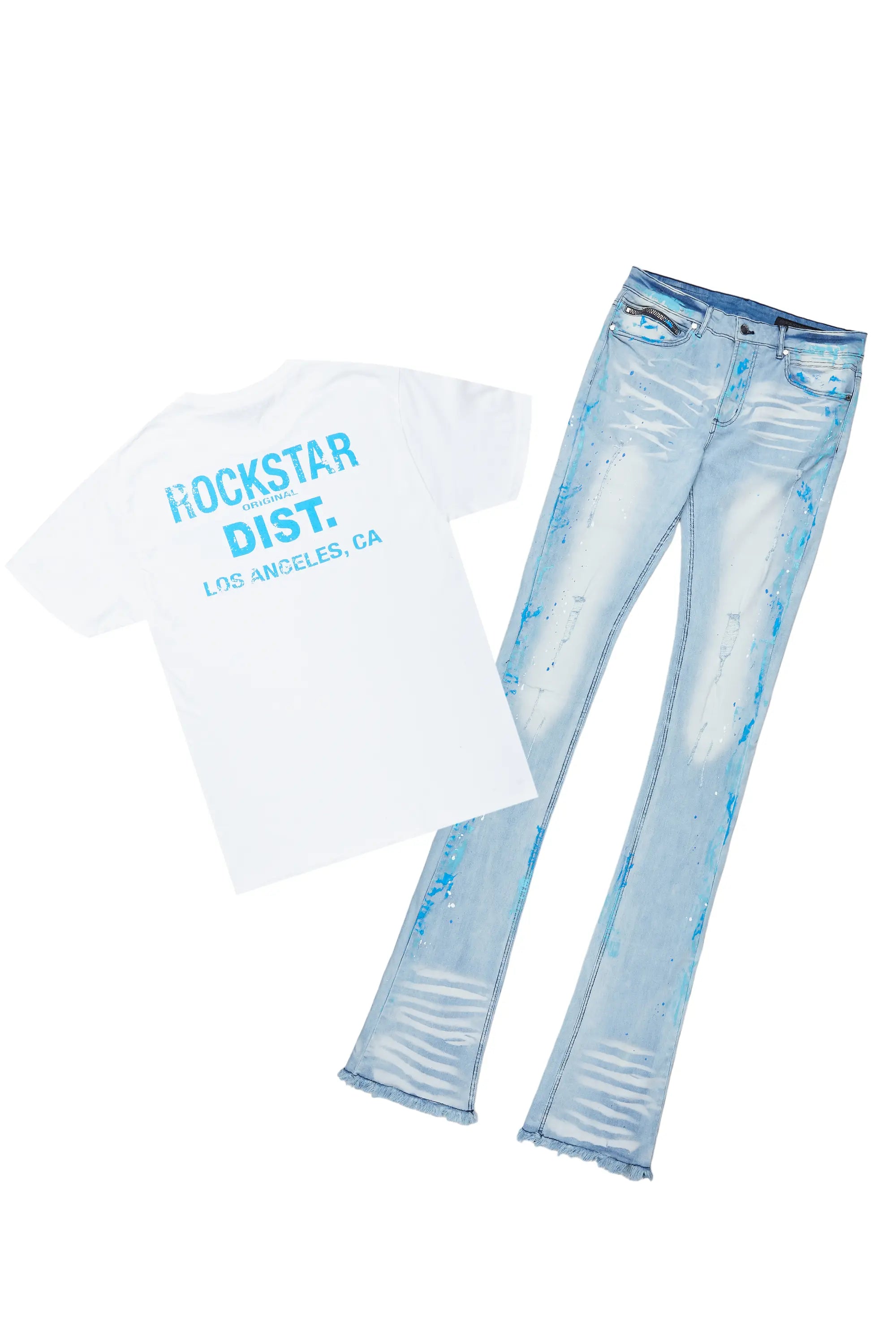 Lake White/Blue T-Shirt/Super Stacked Flare Jean Set