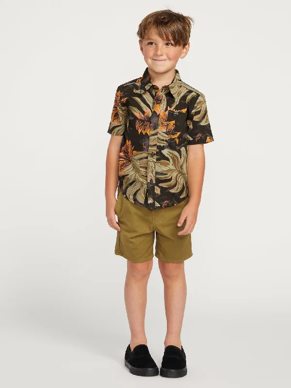 Little Boys Marble Floral Short Sleeve Shirt - Rinsed Black