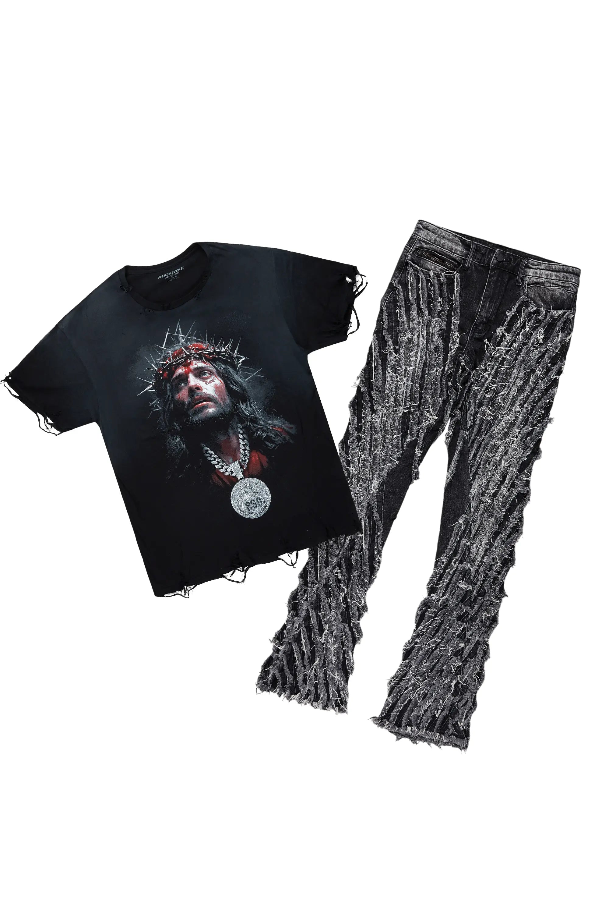 Amina Black T-Shirt & Figg Stacked Flare Jean Bundle