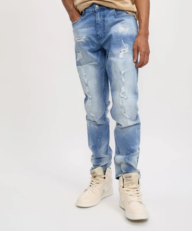 De Ville Ripped Detail Light Wash Denim Jeans