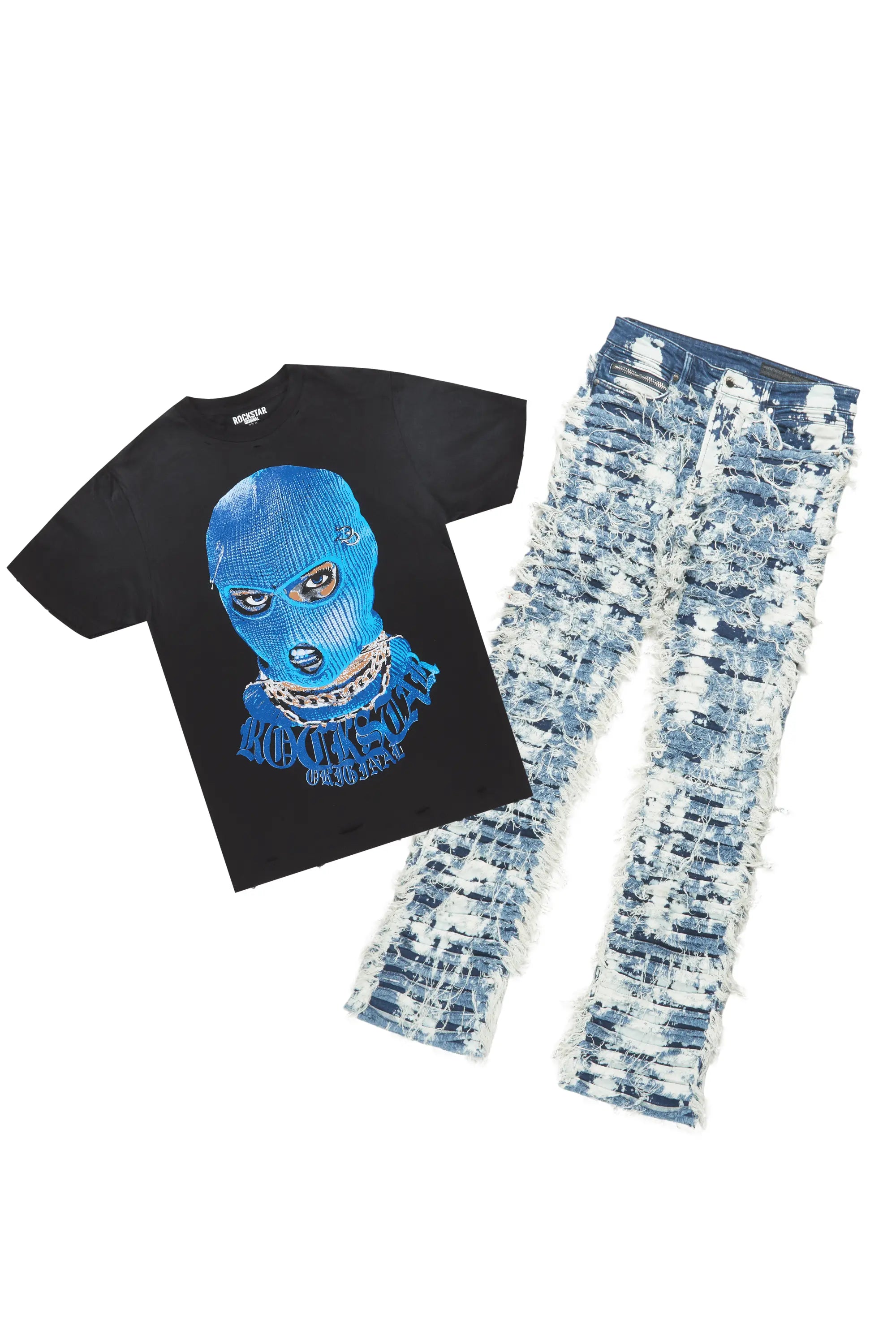 Murdra Black T-Shirt & Bossko Blue Stacked Flare Jean Bundle