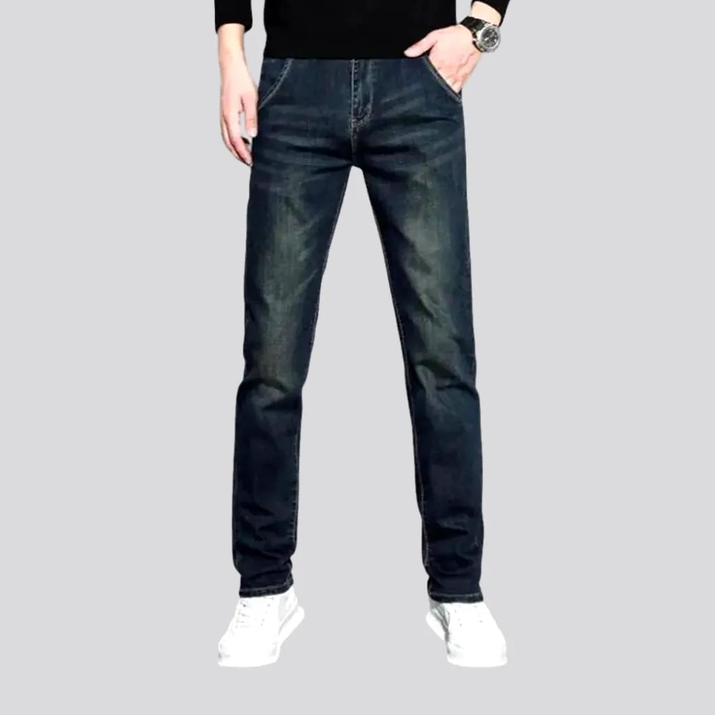 Fitted casual dark distressed jeans for men