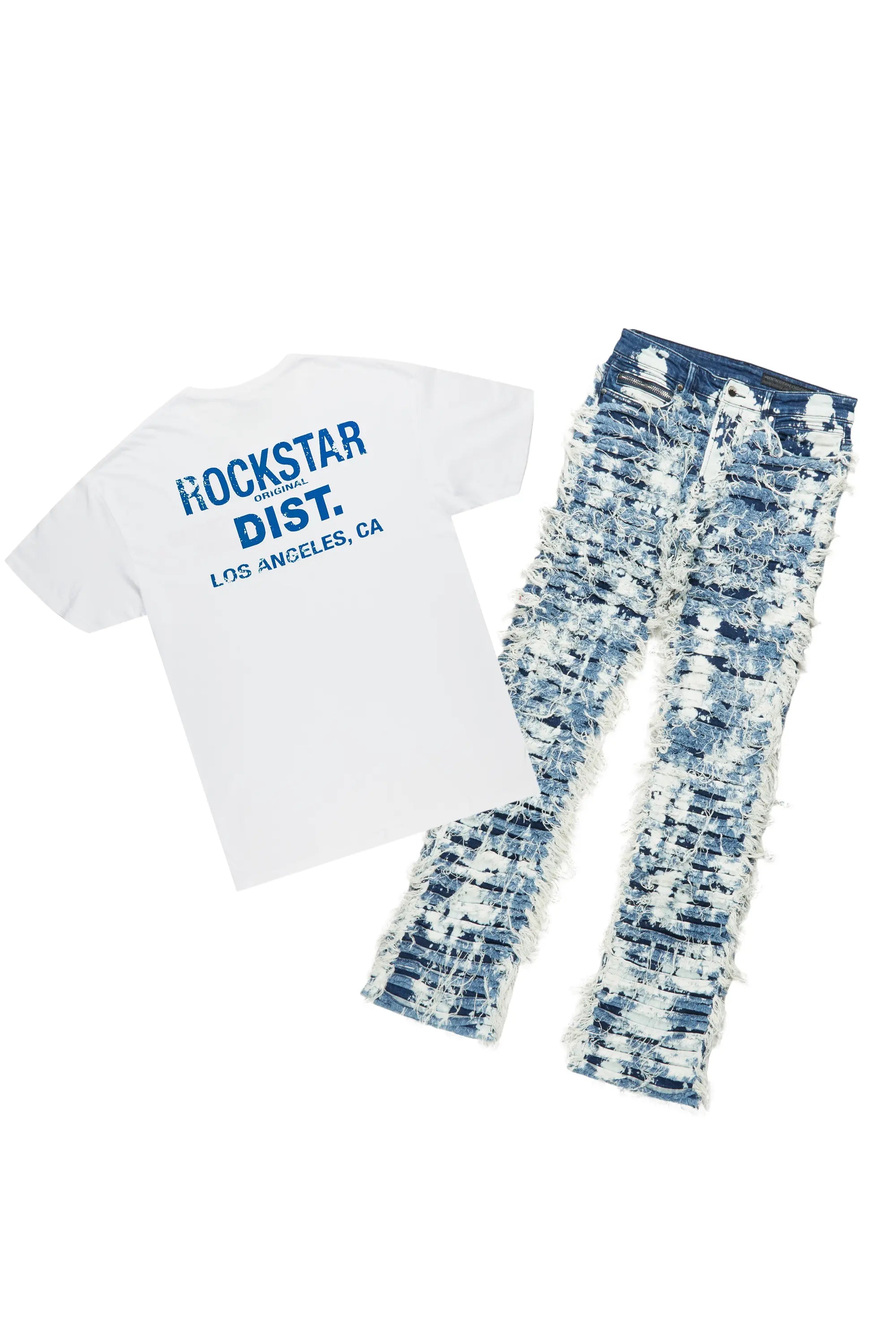 Lake White/Navy T-Shirt & Bossko Stacked Flare Jean Bundle