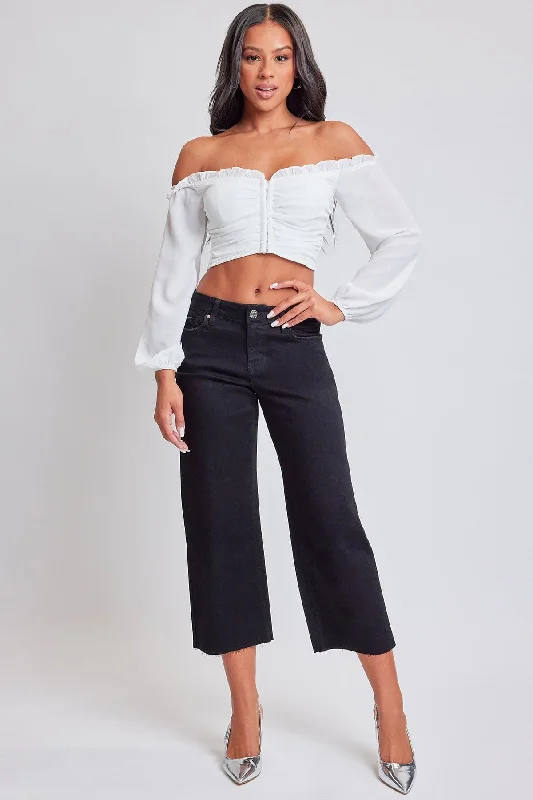 Women's Mid Rise Cropped Wide Leg Jeans