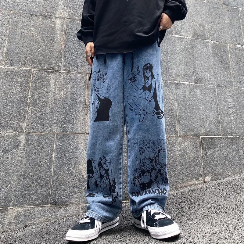 Unisex Anime Print Jeans