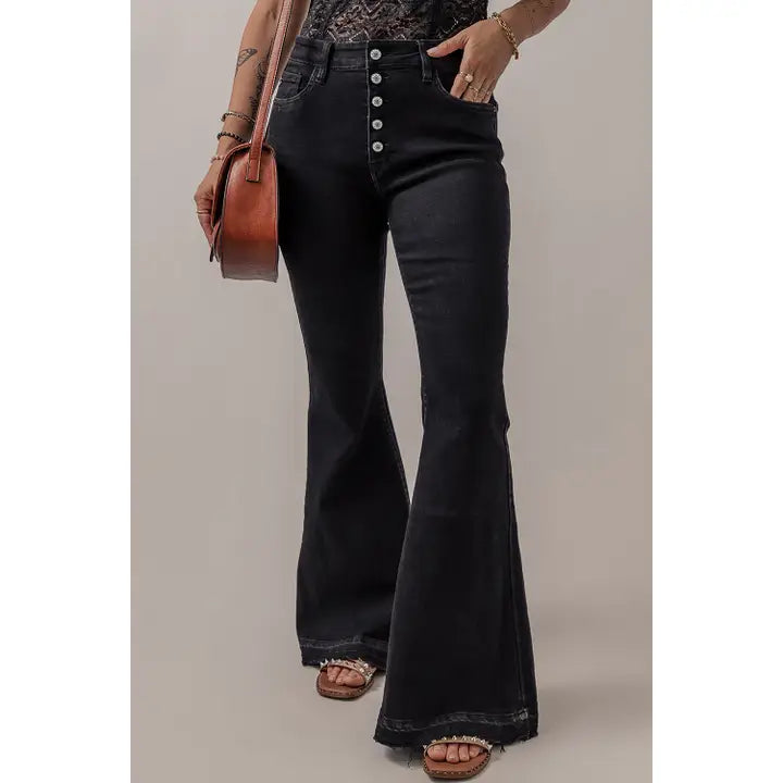 Button front flare jeans