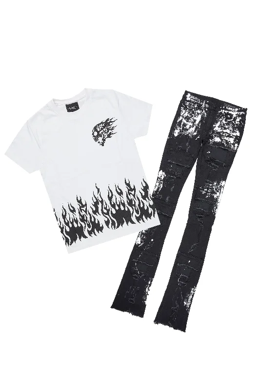 Bubble White T-Shirt/Super Stacked Flare Jean Bundle