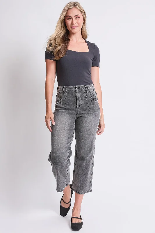 Women's High Rise Crop Detailed Wide Leg Jeans