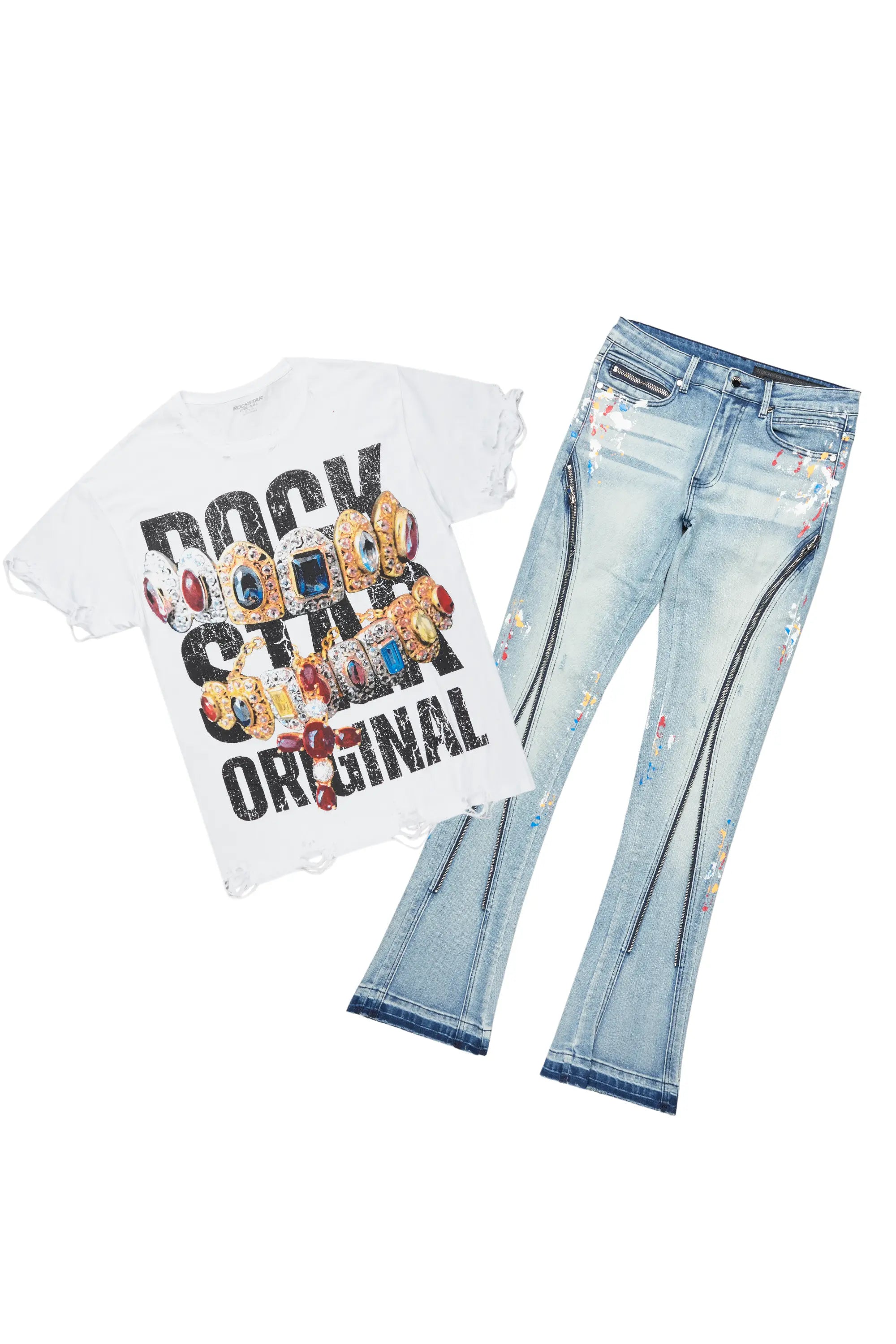 Barton White T-Shirt/Stacked Flare Jean Bundle