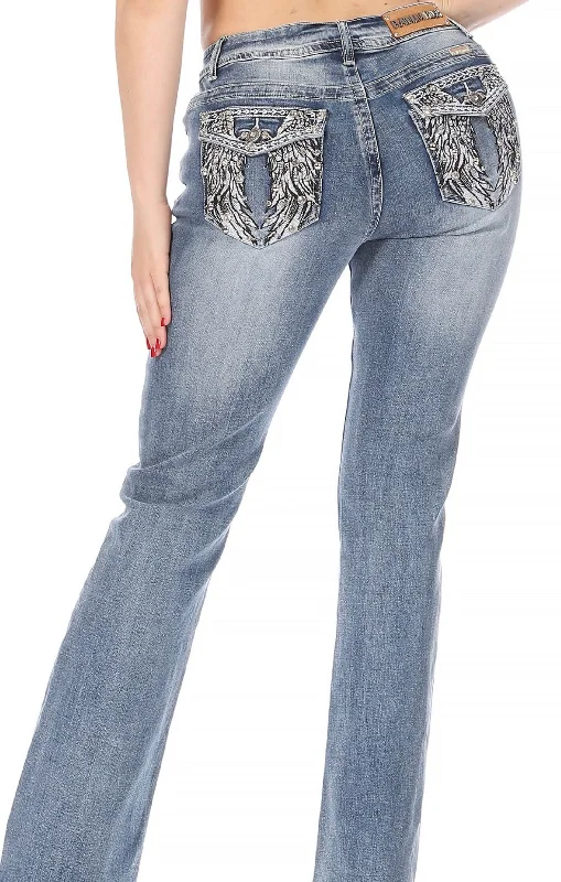 Peek A Boo Open Wings Rhinestone Jeans