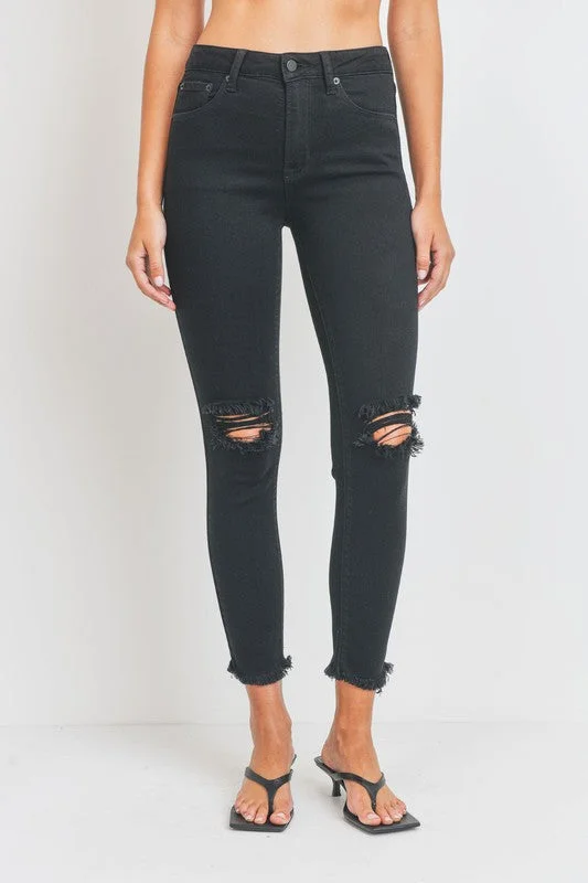 KNEE SLIT SKINNY JEANS