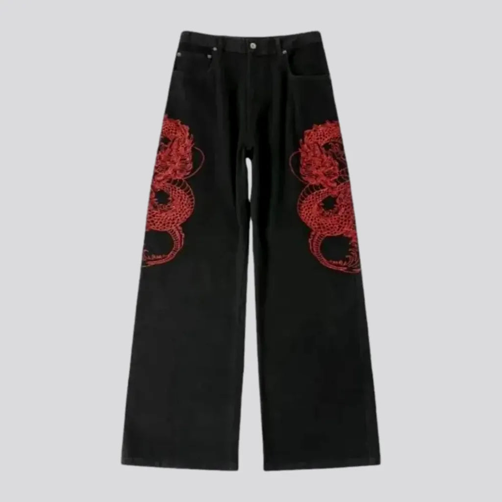 Baggy fit embroidered street men's jeans