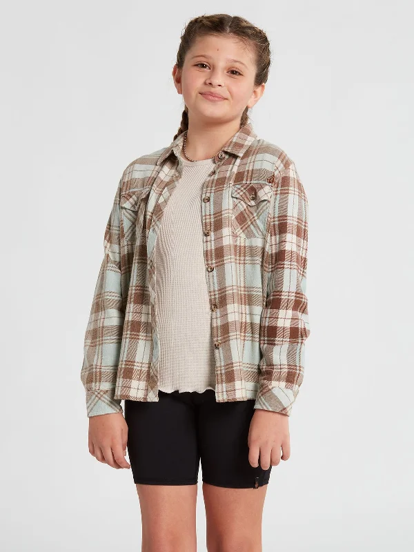 Girls Getting Rad Plaid Flannel Shirt - Blue Fog